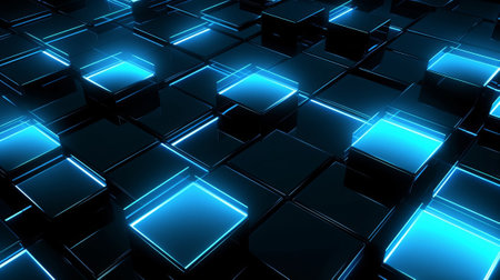 Picture of white squares and blue light on dim foundation. Creative resource, AI Generatedの素材