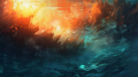 Brilliant Sea with Sun Reflections. Creative resource, AI Generatedの素材
