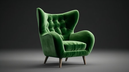 pulled back green velvet cutting edge chair. Creative resource, AI Generatedの素材