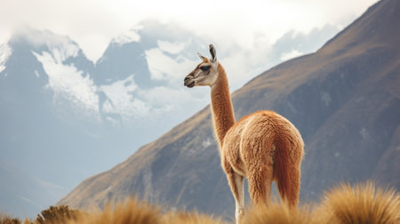 Photo for Guanaco in nature, stupefying photo. Creative resource, AI Generated - Royalty Free Image