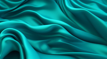 Turquoise and Water Cloth with Wrinkles and Folds. Multicolored Wavy Surface Establishment. Creative resource, AI Generatedの素材