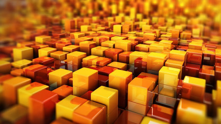 Orange and Yellow, Blazing 3d shapes Absolutely Organized to make a Cutting edge Tech See. Creative resource, AI Generatedの素材
