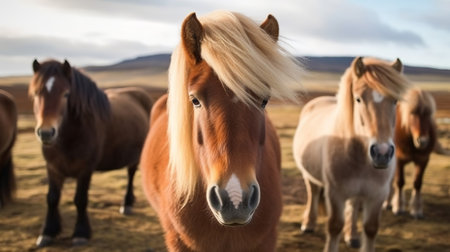 The Icelandic horse may be a breed of horse made in Iceland. Closeup Icelandic steeds. Creative resource, AI Generatedの素材