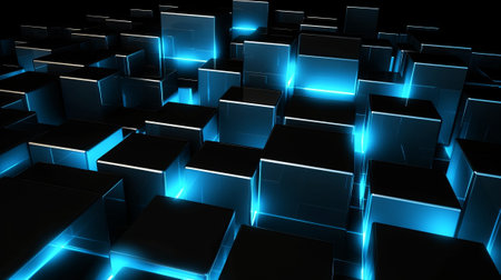 Picture of white squares and blue light on dim foundation. Creative resource, AI Generatedの素材