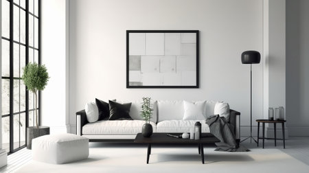 White living room with lounge chair and notice spot. Creative resource, AI Generatedの素材