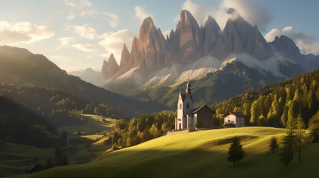 Church internal parts the valley, dazzling nature see. Creative resource, AI Generatedの素材