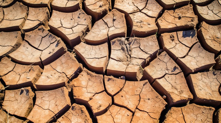 Broken soil in show abhor toward of the truth that dry spell. Environment and environment the issue of dry season. Creative resource, AI Generatedの素材