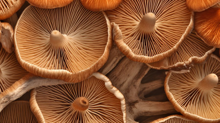 Closeup of portabella mushroom gills. Creative resource, AI Generatedの素材