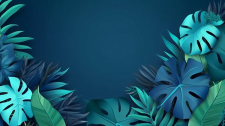 Collection of tropical leaves,foliage plant in blue color with space establishment. Creative resource, AI Generatedの素材