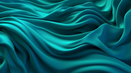 Turquoise and Water Cloth with Wrinkles and Folds. Multicolored Wavy Surface Establishment. Creative resource, AI Generatedの素材