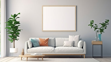 Savvy Living Room Inward parts with Mockup Graph Advertisement spot, Appear day internal parts orchestrate. Creative resource, AI Generatedの素材