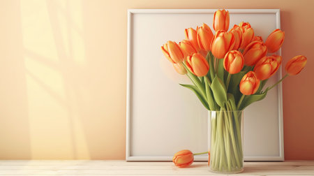 A bouquet of orange tulips in a vase. Chart with a movement spot cheerful Mother's Day. Creative resource, AI Generatedの素材