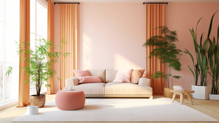 Zen internal parts parts with pruned bamboo plant, common inner parts organize concept, colored advanced living room, pastel colors, regard organize. Creative resource, AI Generatedの素材