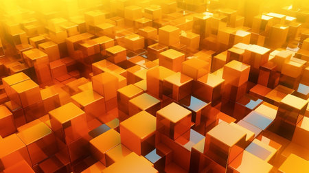 Orange and Yellow, Bursting 3d shapes Totally Organized to create a Cutting edge Tech See. Creative resource, AI Generatedの素材