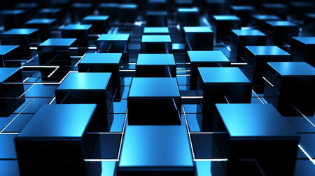 Picture of white squares and blue light on dim establishment. Creative resource, AI Generatedの素材