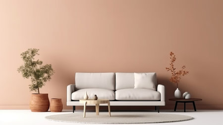 Energize composition of living room insides parts parts with copy space, brown remove chair, in organize vase with office. Creative resource, AI Generatedの素材