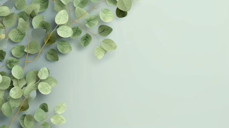 wedding or moms day backgroundgreen eucaliptus takes off over mint green foundation. Creative resource, AI Generatedの素材