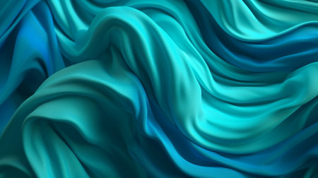 Turquoise and Water Cloth with Wrinkles and Folds. Multicolored Wavy Surface Establishment. Creative resource, AI Generatedの素材