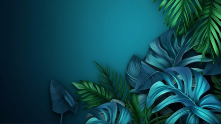 Collection of tropical leaves,foliage plant in blue color with space foundation. Creative resource, AI Generatedの素材