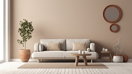 Energize composition of living room inner parts parts parts with duplicate space, brown expel chair, in organize vase with office. Creative resource, AI Generatedの素材