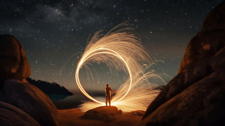 Lightpainting with smooth way. Creative resource, AI Generatedの素材