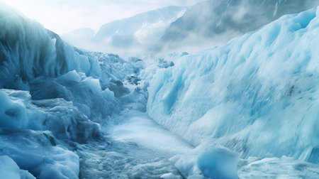 Unforgiving chilly surface of ice sheet. Creative resource, AI Generatedの素材