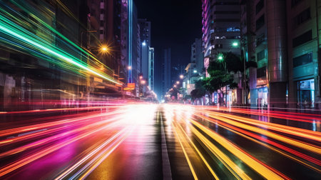 A Colorful Progress Foundation of City Light Trails. Creative resource, AI Generatedの素材