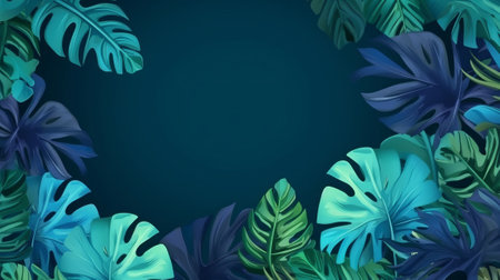 Collection of tropical leaves,foliage plant in blue color with space establishment. Creative resource, AI Generatedの素材