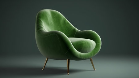 pulled back green velvet cutting edge chair. Creative resource, AI Generatedの素材