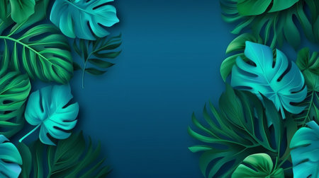 Collection of tropical leaves,foliage plant in blue color with space establishment. Creative resource, AI Generatedの素材