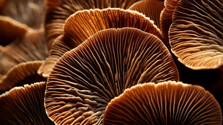 Closeup of portabella mushroom gills. Creative resource, AI Generatedの素材
