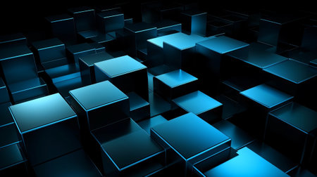 Picture of white squares and blue light on dim establishment. Creative resource, AI Generatedの素材