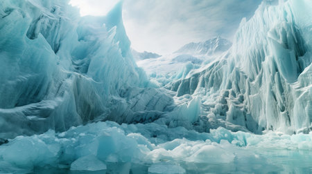 Unforgiving chilly surface of ice sheet. Creative resource, AI Generatedの素材