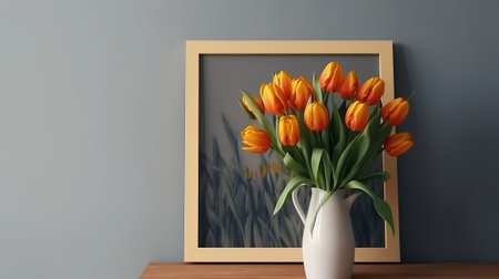 A bouquet of orange tulips in a vase. Chart with a progression spot cheerful Mother's Day. Creative resource, AI Generatedの素材