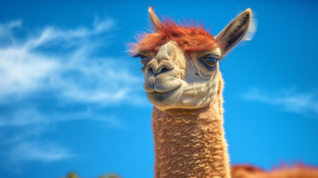 Guanaco in nature, surprising photo. Creative resource, AI Generatedの素材