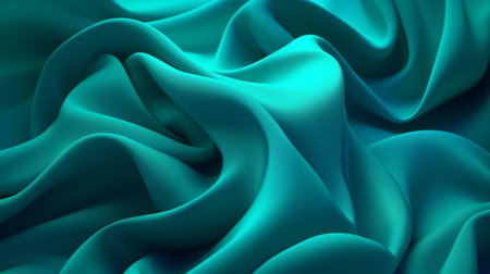 Turquoise and Water Cloth with Wrinkles and Folds. Multicolored Wavy Surface Establishment. Creative resource, AI Generatedの素材