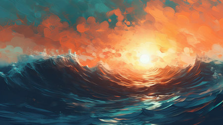 Brilliant Sea with Sun Reflections. Creative resource, AI Generatedの素材