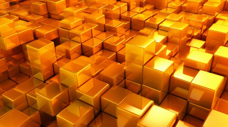 Orange and Yellow, Bursting 3d shapes Totally Organized to form a Cutting edge Tech See. Creative resource, AI Generatedの素材