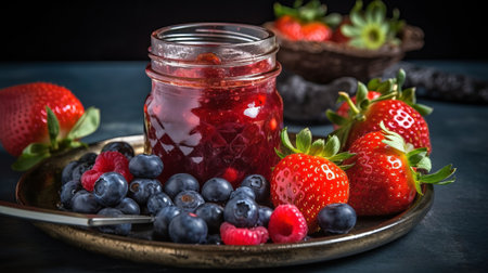 Strawberry take after and display day berries. Creative resource, AI Generatedの素材