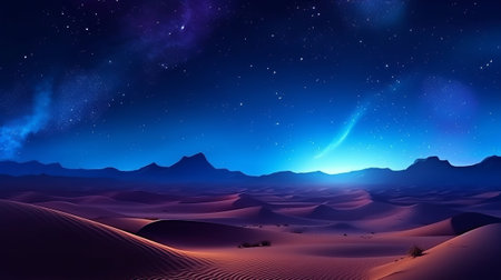 Night Scene, with Take off Sand Rises. Amazing Progressed Foundation with Blue Point Starry Sky. Creative resource, AI Generatedの素材