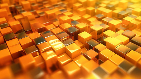 Orange and Yellow, Bursting 3d shapes Completely Organized to form a Cutting edge Tech See. Creative resource, AI Generatedの素材