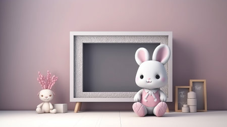 Irritated tv chart with charming rabbit doll 3d internal parts rendering orchestrate. Creative resource, AI Generatedの素材