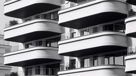 Phenomenal dim and white glass building with overhangs. Creative resource, AI Generatedの素材