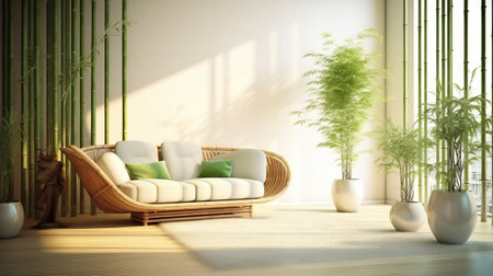 Zen inward parts parts parts with pruned bamboo plant, common internal parts parts organize concept, colored progressed living room, pastel colors, respect organize. Creative resource, AI Generatedの素材