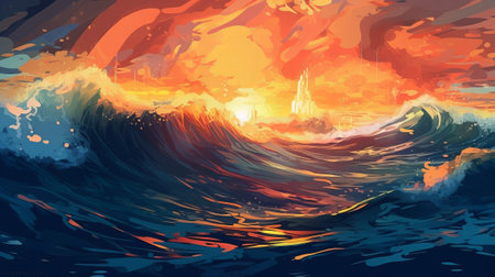 Brilliant Sea with Sun Reflections. Creative resource, AI Generatedの素材