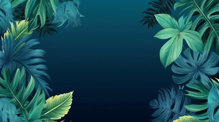 Collection of tropical leaves,foliage plant in blue color with space establishment. Creative resource, AI Generatedの素材
