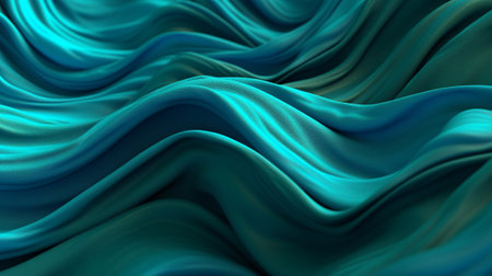 Turquoise and Water Cloth with Wrinkles and Folds. Multicolored Wavy Surface Establishment. Creative resource, AI Generatedの素材
