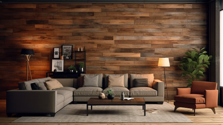 The hang living room internal parts organize and wooden divider foundation. Creative resource, AI Generatedの素材