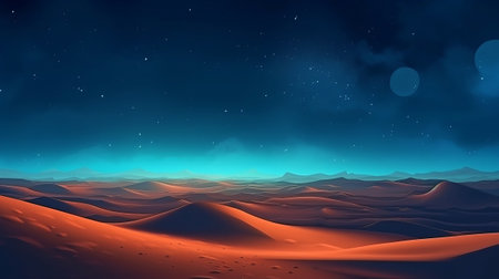 Night Scene, with Take off Sand Rises. Astonishing Advanced Establishment with Blue Point Starry Sky. Creative resource, AI Generatedの素材