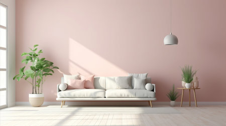 Scandinavian organize inner parts parts parts with cherish organize and coffe table. Cleanse divider exasperated in jolt in internal parts parts with pastel colors. Creative resource, AI Generatedの素材